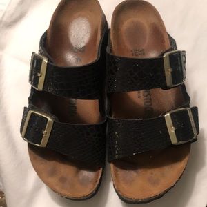 Birkenstock Black Snake Print Slide/37